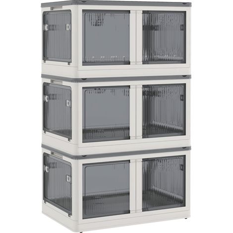 Scatola portaoggetti pieghevole 69 L con ruote, impilabile, accesso su 5 lati, bianco (1/5)