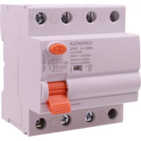 RCCB Interruttore Differenziale Selettivo Tipo A S 500mA/0.5A 3P+N 4M 10kA AC 400V IP20 Elettromeccanico IEC61008-1 GYL9, Corrente Disponibili 63A 100A (100A)