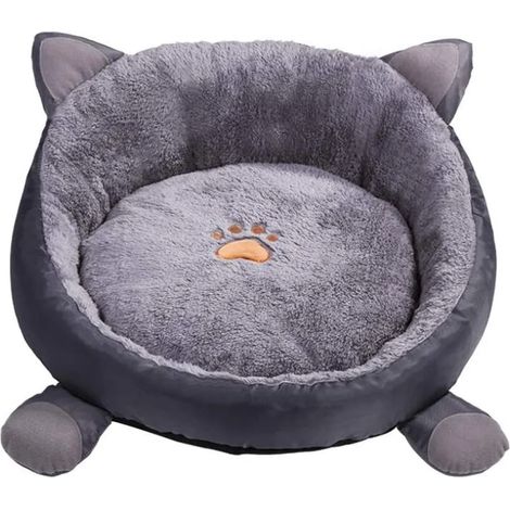 Cesta cama para gato y cachorro con orejas de gato 3D gris talla L invierno cálido colchón esponjoso (1/2)
