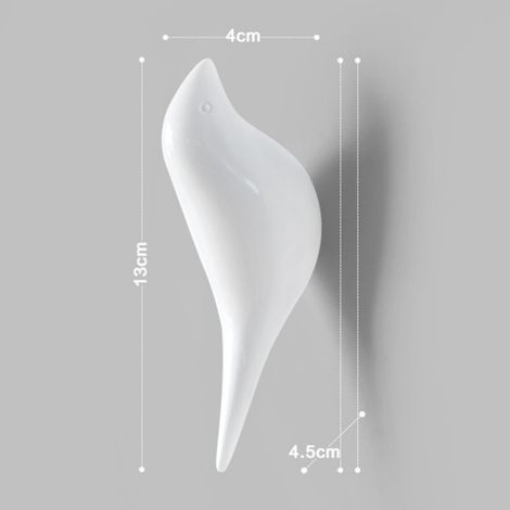 Gancio appendiabiti 3D con decorazione a forma di uccellino, da appendere alla parete o alla porta (bianco)