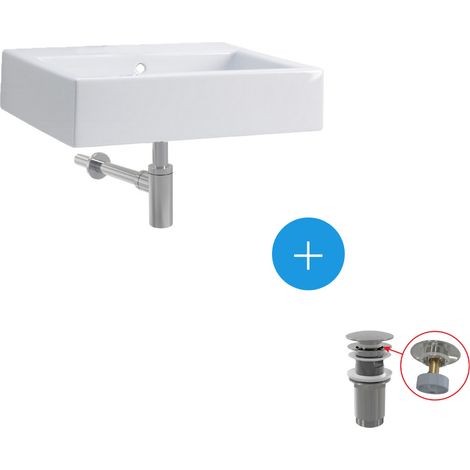 KOLO by Geberit Twins 60 x 46 cm wandhängendes Waschbecken-Set + Klick-Klack-Abfluss + Geruchsverschluss, Chrom (L51160000-SET)