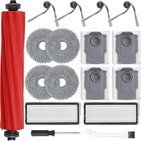 17-teiliges Zubehör für Roborock QV 35A/QV 35S Roboterstaubsauger, 1 Hauptbürste, 4 Staubbeutel, 2 Filter, 4 Reinigungspads, 4 Seitenbürsten, 1 weiße Hakenbürste und 1 (1/5)