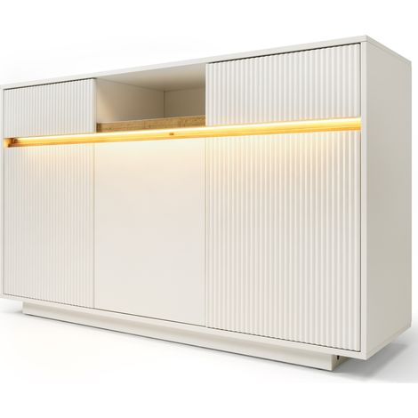 Weiße LED-Kommode 140 x 40 x 85 cm mit 2 Schubladen und 3 Türen MODENUIT (1/5)