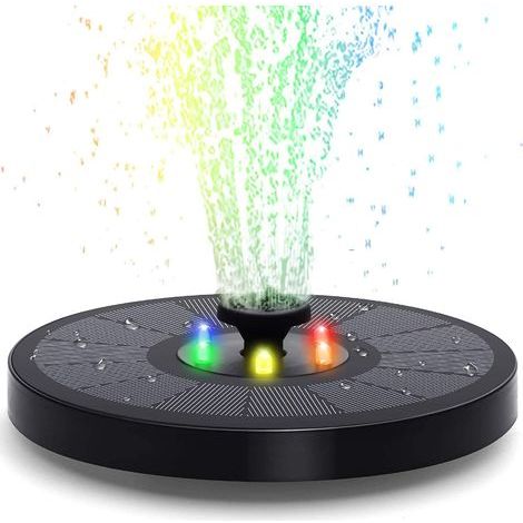 3-W-Solarbrunnen mit LED, 7 Lichteffekten, 2000-mAh-Akku, Solarpumpe für Teich, Springbrunnen, Vogelfutterhaus und mehr (1/5)