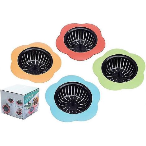Passoire d'évier en silicone 4 Pa, entonnoirs verseurs, filtre de vidange, grand bord large 4,5" de diamètre (4,5" de diamètre, 4 couleurs)