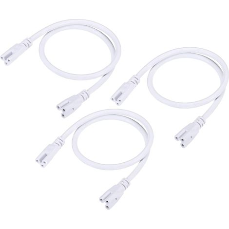 3 pcs T5 T8 LED Tube Connecteur Rond Câble, Extensible Cordon avec Double Fin Connecter éclairage Tubes, pour LED Intégré Tubes (Blanc, 1.64-Pieds) (1/5)