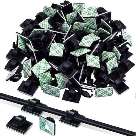 Lot de 5 paquets de 100 attaches de câbles autocollantes pour la gestion des câbles (voiture, bureau, maison). (1/5)
