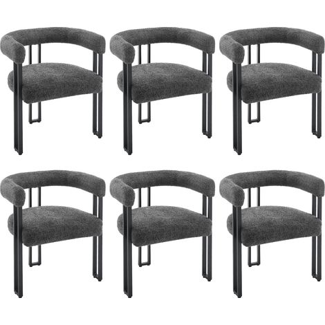 WOLTU 6er Esszimmerstühle Küchenstuhl Polsterstuhl mit Armlehnen, Sessel bequem modern, Sitzfläche aus Chenille, für Wohnzimmer, Esszimmer, Schlafzimmer, Dunkelgrau (1/5)