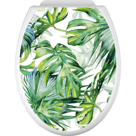 Stickers Abattant WC - Feuilles tropicales - 35x43 cm - Adhésif BRILLANT (1/2)