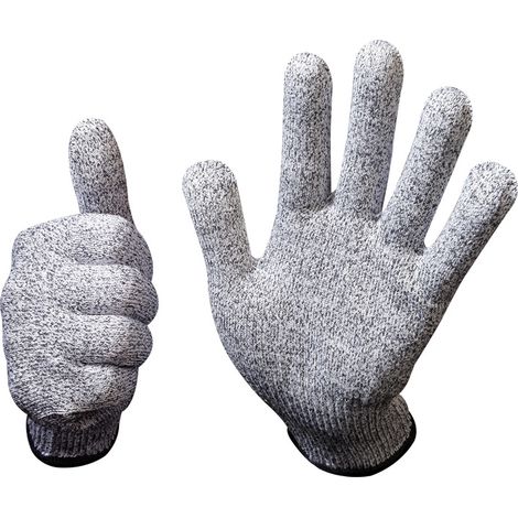 Gants anti-coupures niveau 5 (taille L) — Gris-blanc avec bordure noire — Matière HPPE — Gants de protection pour le jardinage, la cuisine, la pêche et les travaux industriels (1/3)