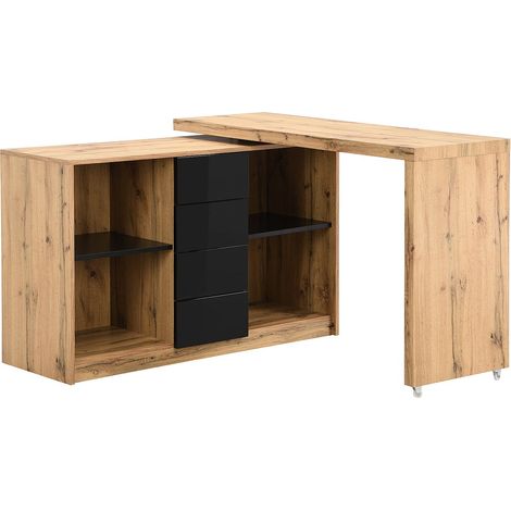 Scrivania allungabile con piano girevole a 360° MDF Naturale e Nero - PAVELO (1/4)