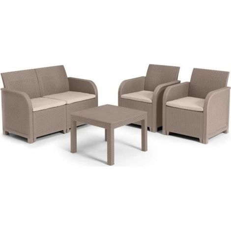 Salon de jardin - en résine imitation rotin tressé - Allibert by KETER - 4 personnes - SanRemo - Cappuccino (1/5)