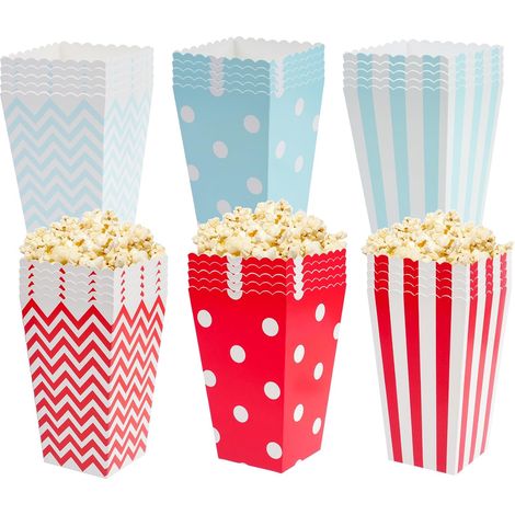 Boite Pop Corn, Sac Pot Pop Corn, Sachet Popcorn en Papier, Boîtes de Popcorn en Carton, pour Collations de Fêtes, Bonbons, Soirées Cinéma, Anniversaires (Bleu, Rouge) (1/5)