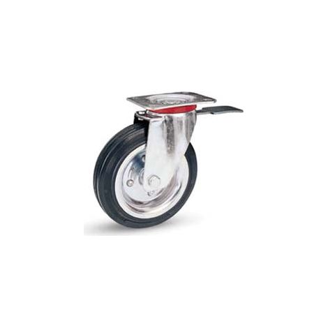 Roues industrielles en caoutchouc avec plateau pivotant et frein "80Bis" - ø mm.80x25 plateau mm.100x85 - 108h. port. Kg.50