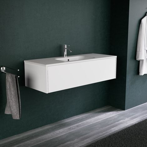 Inda - Badezimmerschrank 1 Schublade L.120 mit mattem Waschbecken / Mattweiß - diamante (1/5)