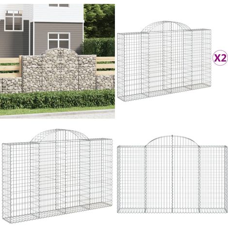 Gabionen mit Hochbogen 2 Stk. 200x30x120/140cm Verzinktes Eisen - Gabionen - Gartendeko - Gartenzubehör - Zaun - Sichtschutz - Home & Living (1/5)