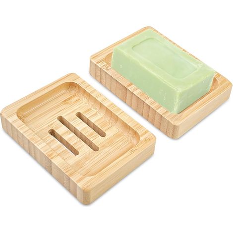 Juego de 2 jaboneras, jabonera de cocina antideslizante, jabonera de madera de bambú natural, jabonera con desagüe, fácil limpieza en seco para baño, cocina o ducha (1/5)