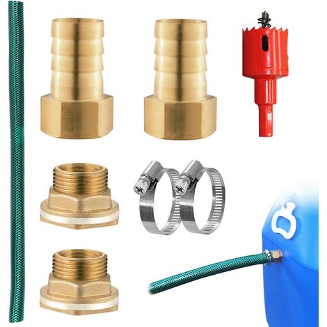 Connection for rain tank: connection kit for rain tanks with tandem set, hose, hole opener, connection kit for rain barrel for rain water collector (1/5)