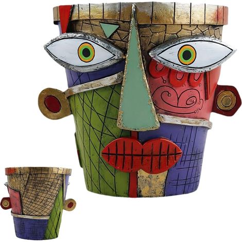 mit abstraktem Gesicht Retro Blumentopf aus Kunstharz