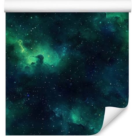 Papier peint aquarelle galaxie turquoise, bleu marine, bleu ciel et noir 50x1000 cm (1/5)