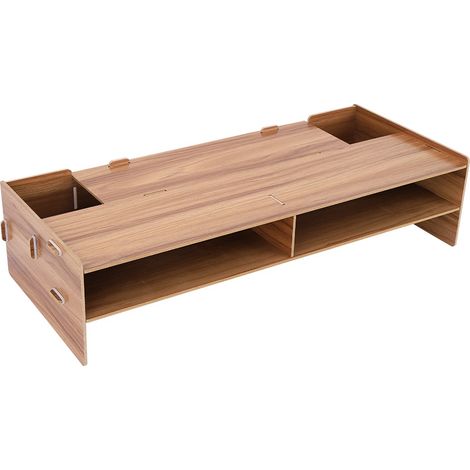Support pour écran d'ordinateur de bureau ou portable, étagère de bureau, support de rangement (bois de cerisier) (1/5)