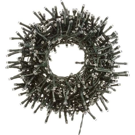 Lotti chaine chaine 8 mt se'rie 200 lumie'res de Noel LED 5 mm reflex blanc chaud avec 8 jeux lumineux et cable me'moire vert pour exte'rieur et inte'rieur Nero/Celeste 8 metri - 200 Led (1/3)