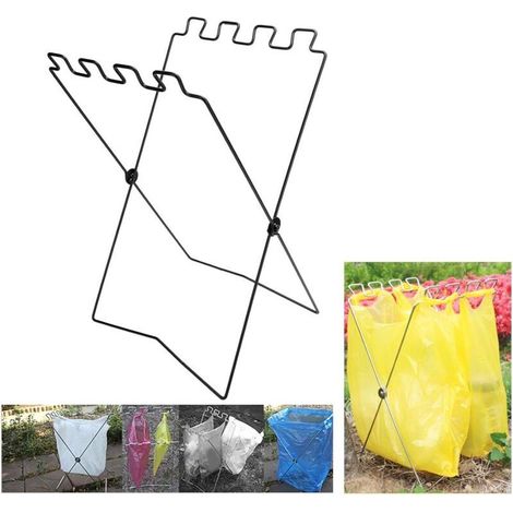 Support de sac poubelle, support de poubelle portable en fil de fer, peut contenir des sacs de 13 gallons, étagère à cadre de sac en plastique, support de sac poubelle pour le camping, pique-nique, ba (1/5)
