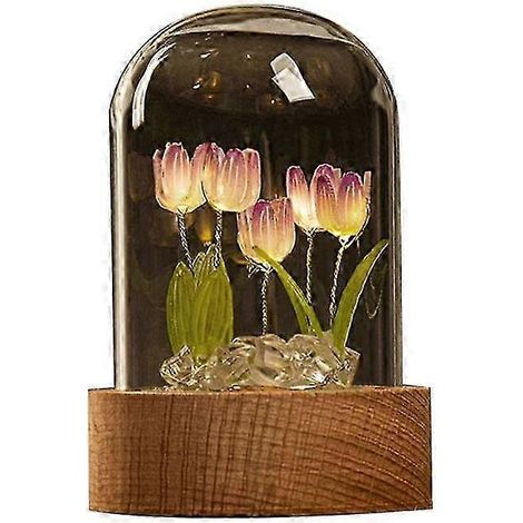 Lámpara de noche Tulipán hecha a mano con materiales DIY Lámpara de noche Tulipán Girl para sala de estar Lámpara de escritorio romántica A (1/5)