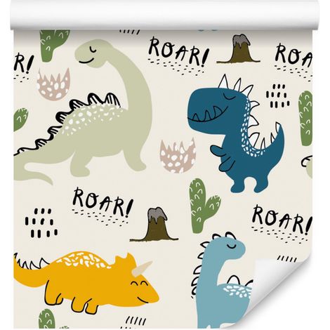 Papel pintado ilustrado de dinosaurios para salón y dormitorio, 50x1000 cm. (1/5)