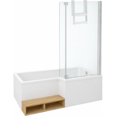 JACOB DELAFON Neo bañera ducha 150 x 80 derecha + mampara de bañera + delantal + repisa