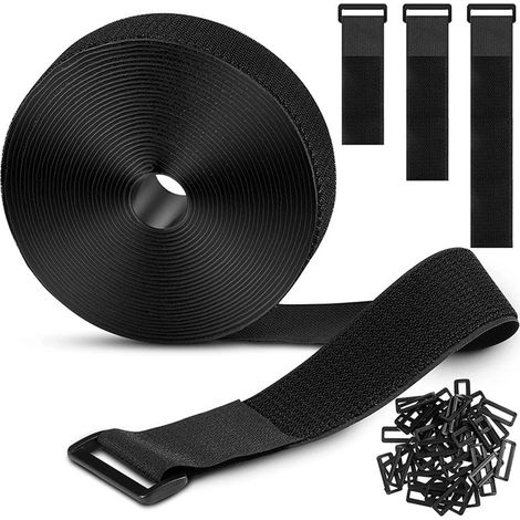 Attaches de câbles en nylon réglables avec Velcro et 15 boucles pour une gestion optimale des câbles et un rangement personnalisable, noires (1/5)