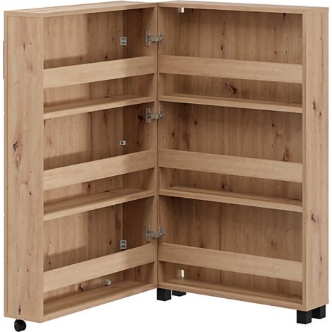 Sneakerregal Porvoo, Schuhschrank 6 Regale, Eine Tür, Doppelte Kapazität, Mit Rädern, 68x33x113h cm, Eiche Braun