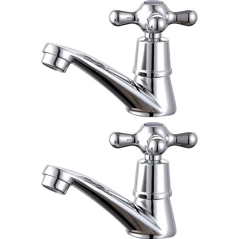 1 paire de robinets de lavabo, mitigeur à levier en croix pour eau chaude et froide, pour salle de bain - q36 (1/5)