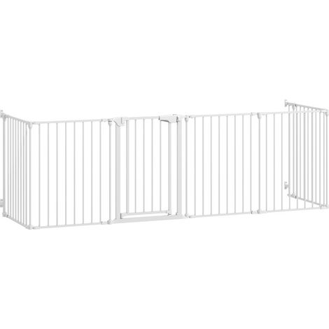 Barrière pour animaux 6 panneaux avec porte, pliable, chiens petite/moyenne taille, plastique et acier carbone, blanc (1/5)