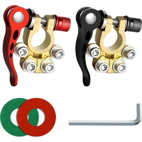Connecteurs de borne de batterie 12V/24V Batterie Terminal Connecteurs Borne Positive et Négative avec Rondelles Anti-corrosion et clé Allen pour Voiture Camion Caravane Bateaux -2 Pièces (1/5)