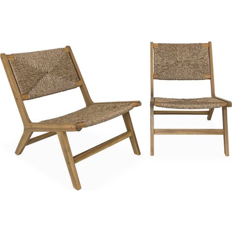Pair of wooden chairs with straw-like resin Natural 55x79x72 cm - Loredo x2 (1/5)