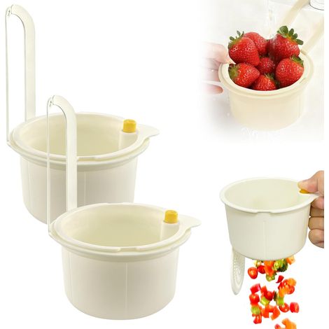 2 Pièces Passoire à Bouton Pression, Filtre Évier Amovible, Suspendue pour de Cuisine, Laver, Organiser dans la Pâtes, Légumes & Fruits (Blanc) Blanc - (1/5)