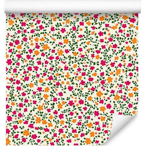 Carta da parati con piccoli fiori, verde lime e crema, per soggiorno e camera da letto, 50x1000 cm. (1/5)