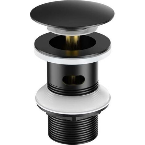 (black)Black Basin Waste with Overflow, Automatic Pop-up Waste in Stainless Steel (1/4)