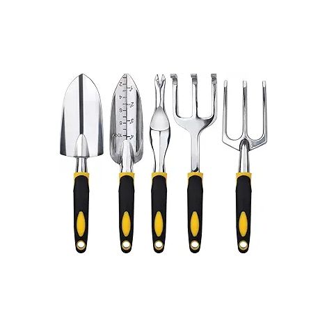 Ensemble d'outils de jardin - 5 pièces, outils de jardin robustes, comprenant une bêche, un grattoir, une pelle, un désherbeur et un cultivateur pour hommes et femmes.