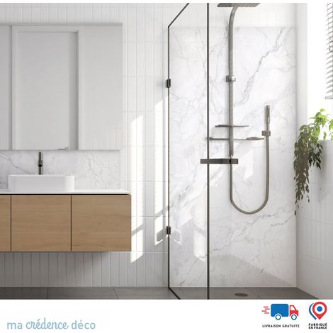Panneau de douche : Marbre blanc Calacatta - Couleur Gris clair - Alu composite - 90 - 245 (1/3)
