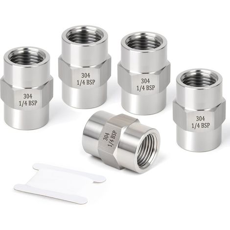 2 pièces Forgeage d'un raccord de tuyauterie en acier inoxydable 304, couplage, tuyau femelle BSP 1/2" x 1/2", pour l'eau, l'huile, l'air et le gaz - 1/4" (1/5)