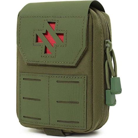 Pochette médicale tactique - Trousse de premiers secours et IFAK détachable Compatible Molle Nylon 1000D Verrouillage par anneau en D (Vert armée) (1/3)