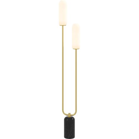Wohnzimmer-Stehlampe mit 2 Glasschirmen, Marmorsockel und Fußschalter, weiß (1/5)