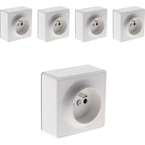 Lot de 5 prises simples saillie 2P+T blanc - Vulco - Zenitech