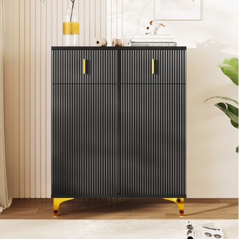 Sideboard aus Spanplatte in Schwarz mit 2 Türen, 2 Schubladen, 2 verstellbaren Einlegeböden und Soft-Close-Scharnieren (1/5)