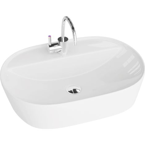 LAVITA Aufsatzwaschtisch Pereya Aufsatzwaschbecken Rechteckig Waschbecken ohne Überlauf und mit Hahnloch Aus hochwertigem Porzellan Waschtisch 50,5x38,5x12 cm Weiß Glanz (1/5)