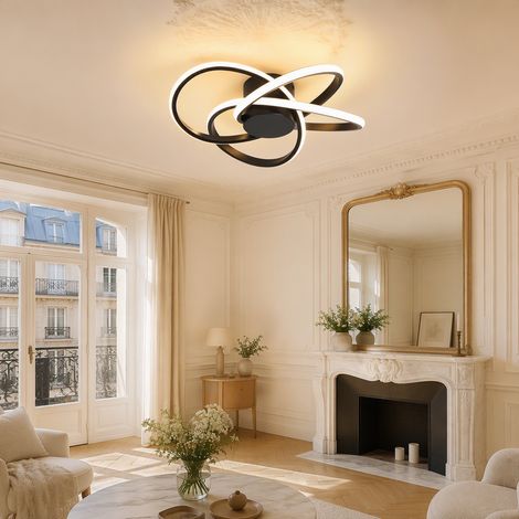 Plafonnier LED, lampe de plafond, luminaire plafond trèfle 4 feuilles, 2283 lm 37 W, salon chambre cuisine, noir sable (1/5)