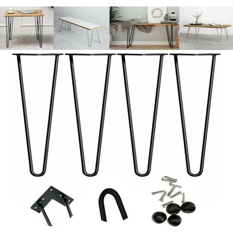 Lot de 4 Pied de Table en Métal Pied en Épingle à Cheveux de Meubles Scandinave Hairpin Pied DIY 41 cm pour Table à Manger Table Basse Bureau Pied de Meuble Metal Noir avec Vis + Protège Pieds (1/5)