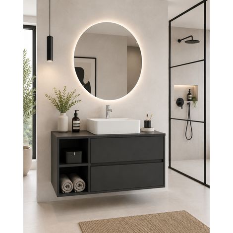 Mobile bagno con top in legno e lavabo da appoggio ORIGENBATH ZEUS senza specchio 120x45 cm 1 vasca Sinistra grafite